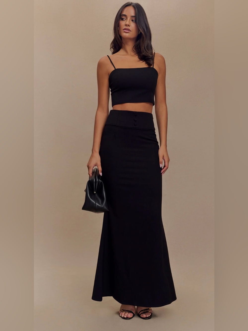 Meshki Wool Blend Black Grace Suiting Maxi Skirt Sz Small Office Formal Business